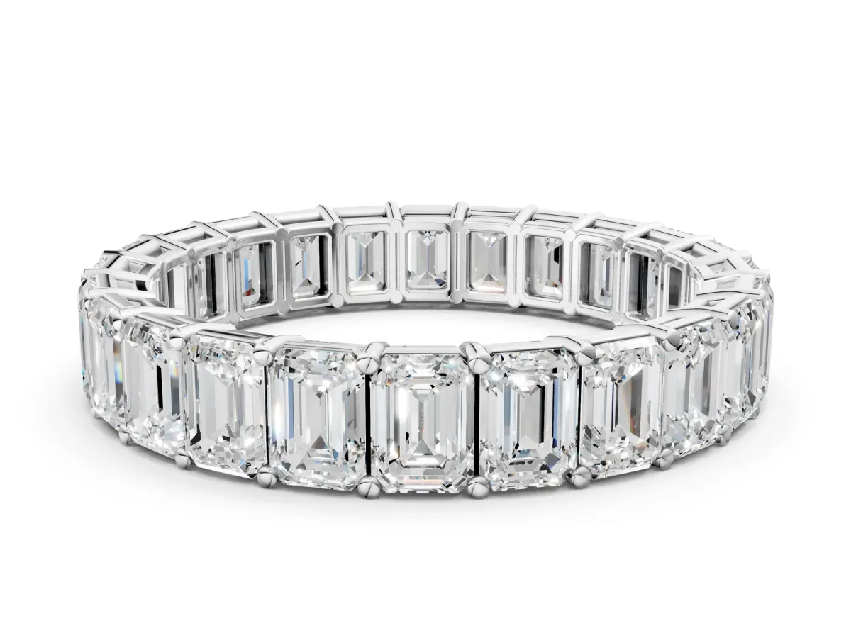 Emerald Cut Diamond Eternity Band with Shared Prong Setting Platinum