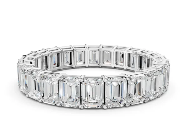Emerald Cut Diamond Eternity Band with Shared Prong Setting Platinum