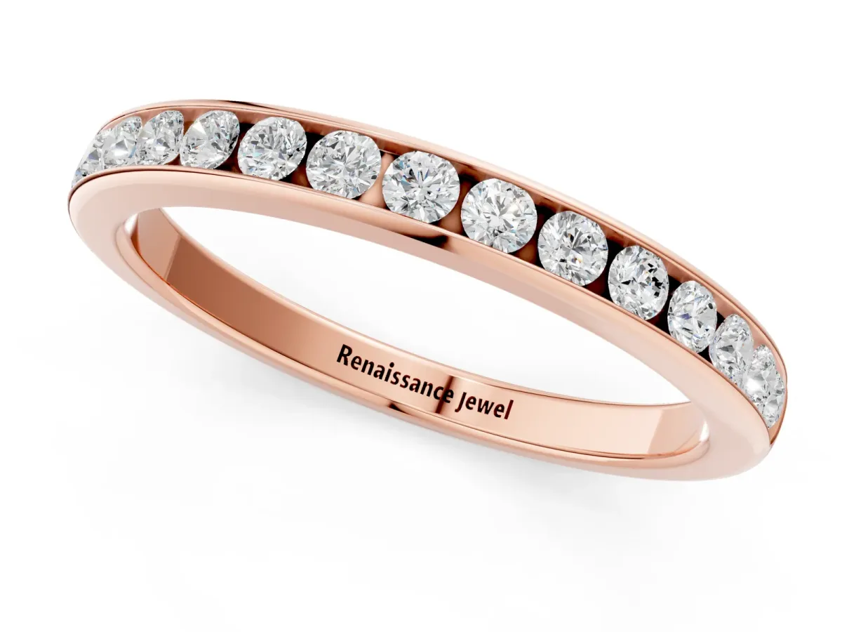 Round Cut Diamond Channel Set Eternity Band Rose gold