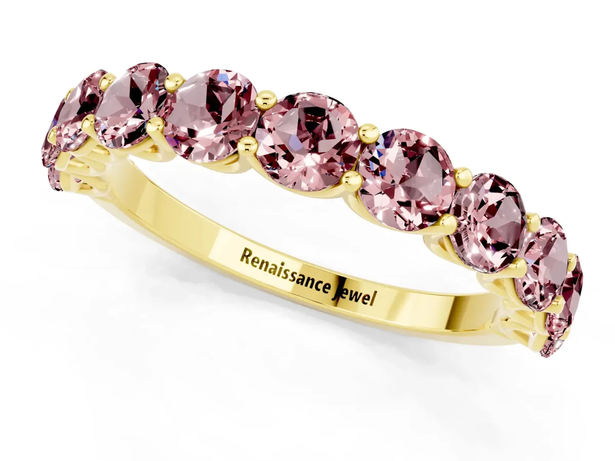 Round Morganite Shared Prong Eternity Band Yellow gold