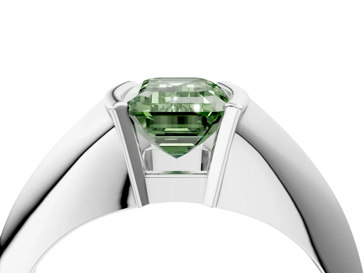 Fancy Green Emerald Cut Solitaire Tension Set Diamond Ring Platinum