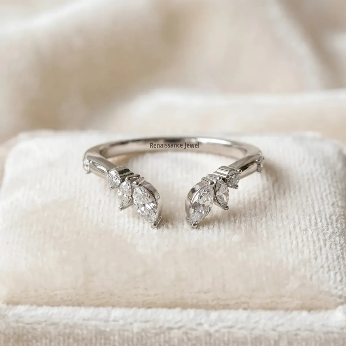 Open Marquise Cluster Diamond Band with Prong Setting Silver