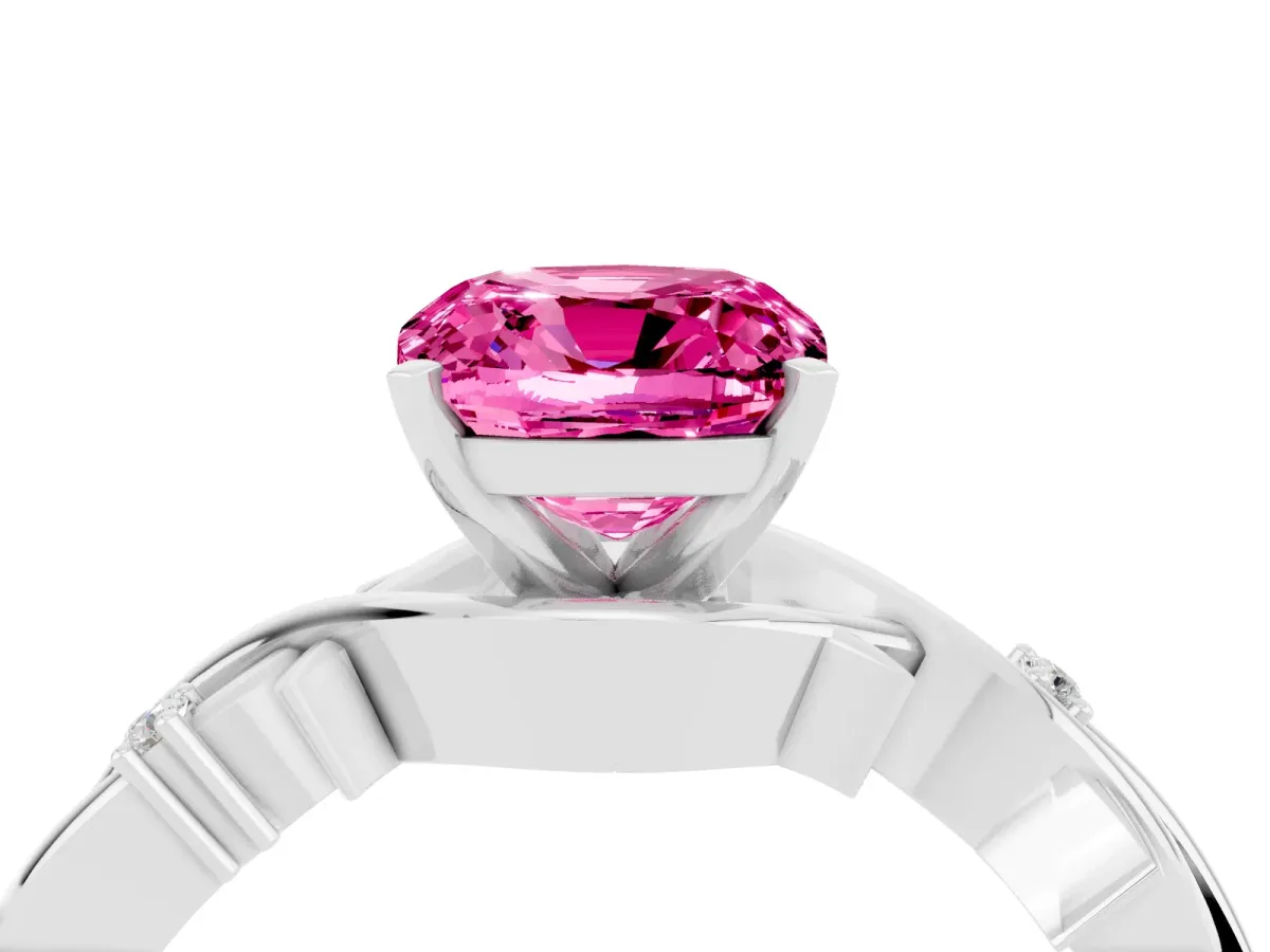 Cushion Cut Pink Sapphire Solitaire Ring with Twisted Band and Prong Setting Silver