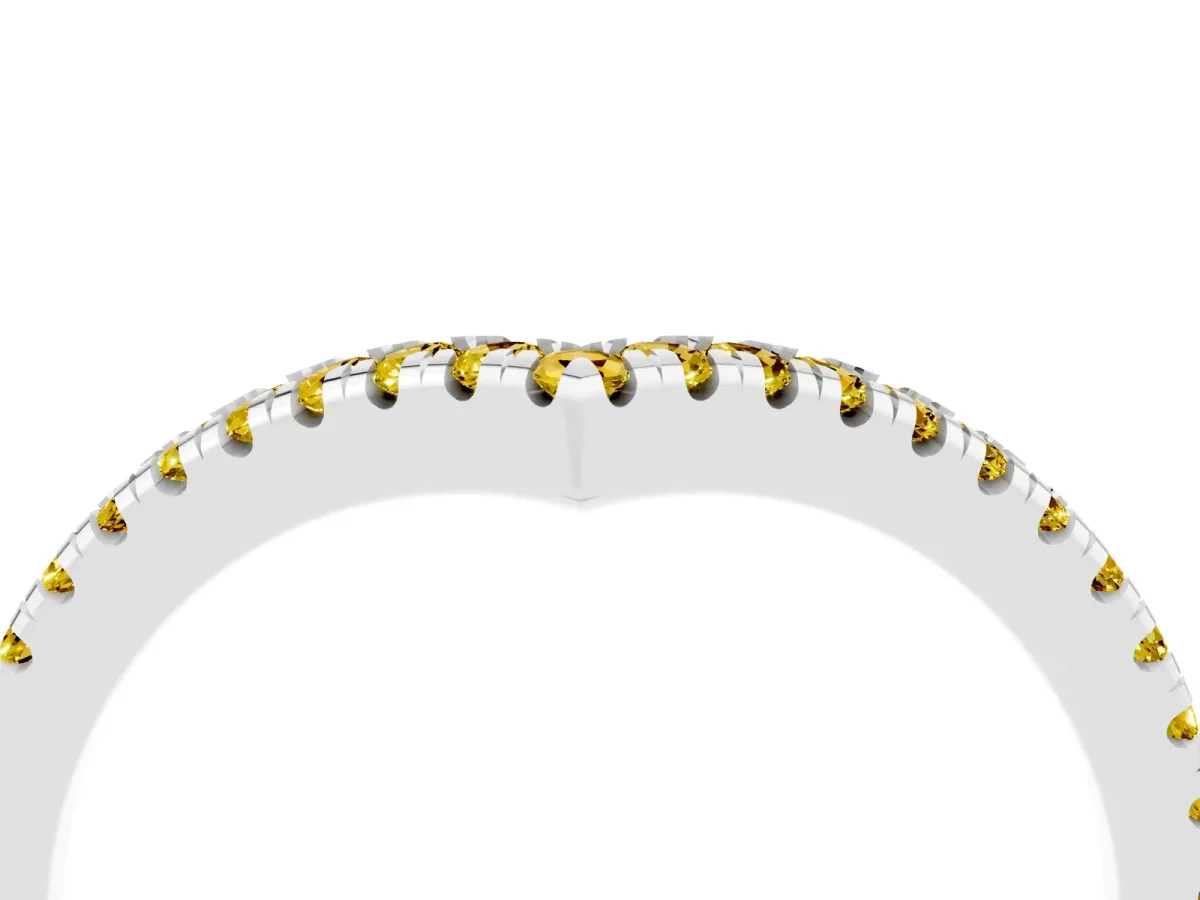 Pavé Round Yellow Sapphire V-Shaped Chevron Band with Shared Prong Setting Silver