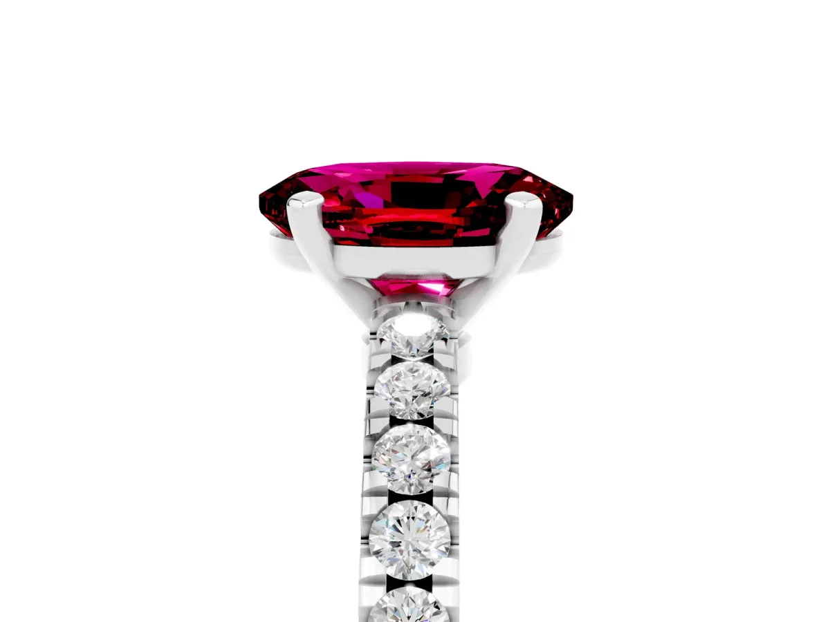 Oval Cut Solitaire Garnet with Pavé Band and Four-Prong Setting Silver