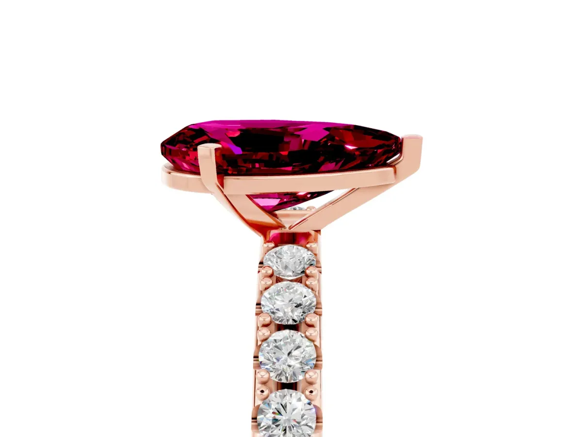 Pear Cut Garnet Solitaire Pavé Band with Four-Prong Setting Rose gold