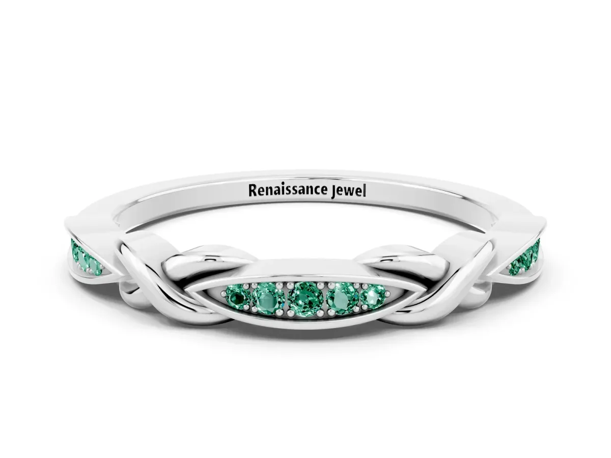 Twisted Marquise Green Sapphire Pavé Band with Shared Prong Setting Silver