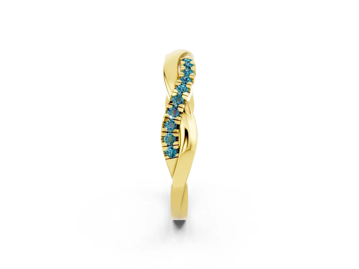 Round Blue Topaz Twisted Infinity Band with Prong Setting Yellow gold