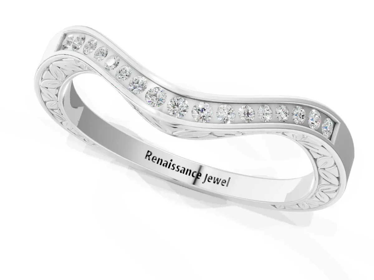 Round Cut Channel Set Wave Band with Pavé Setting Platinum
