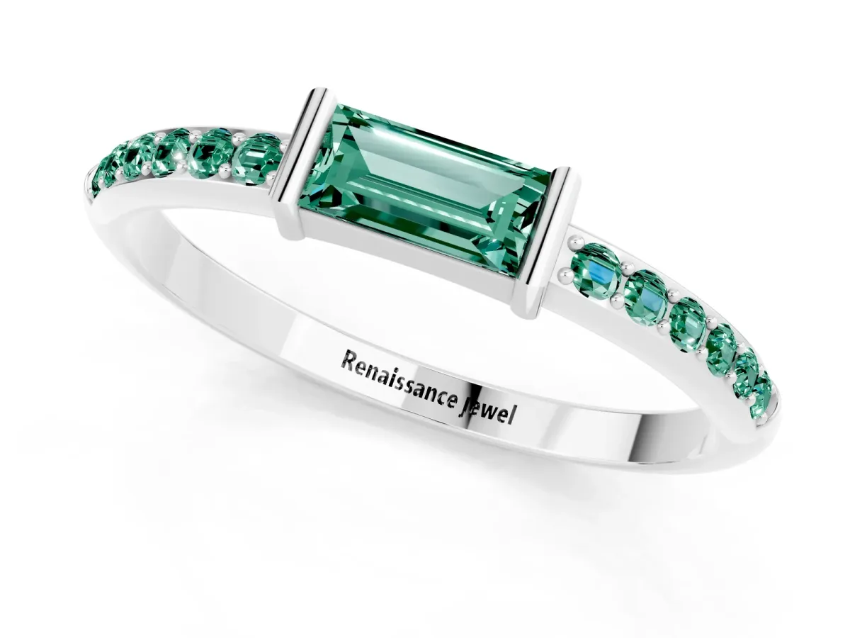 Baguette Green Sapphire Pavé Band with Bar Setting Silver