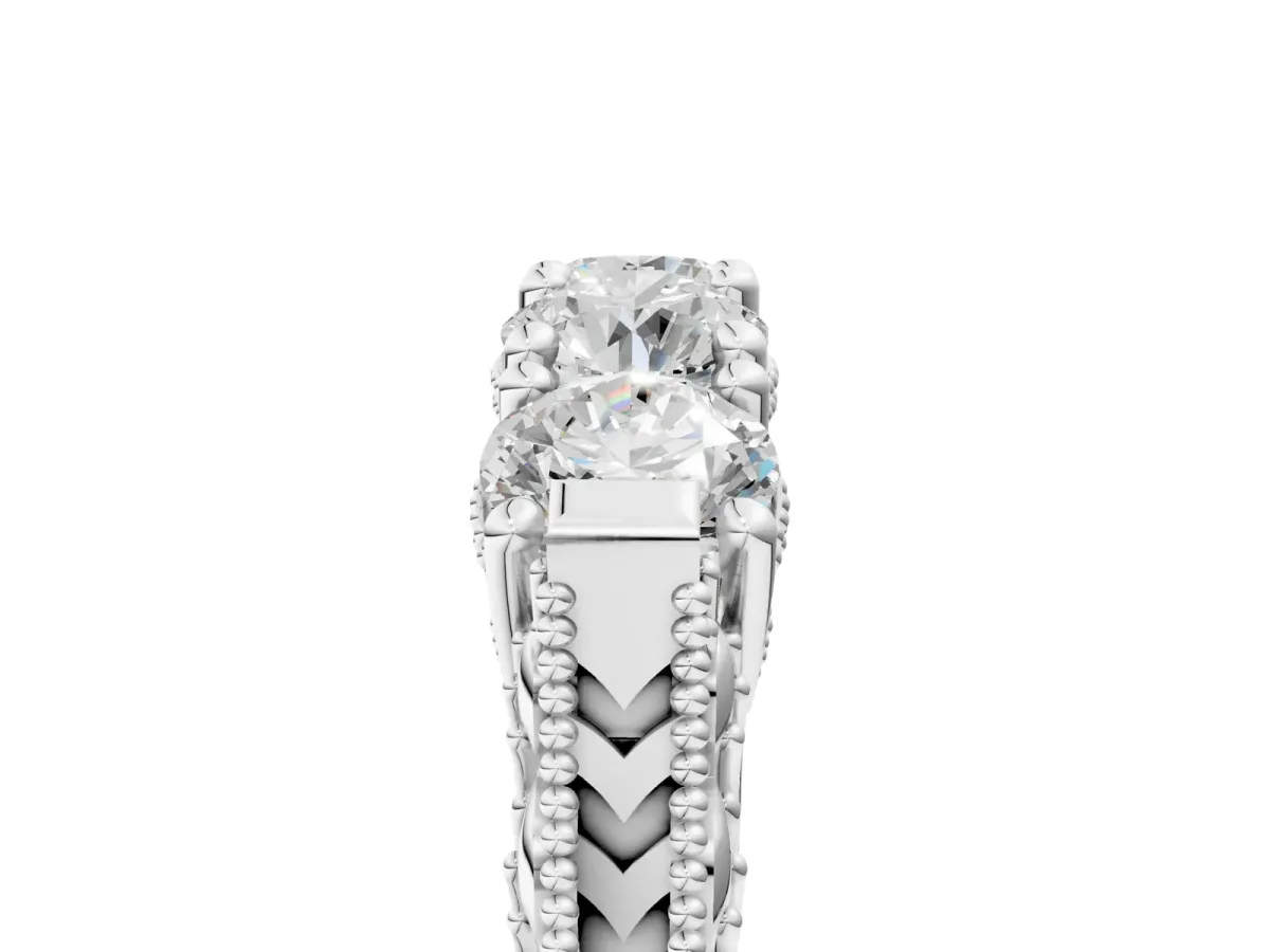 Five-Stone Round Diamond Shared Prong Milgrain Band Silver