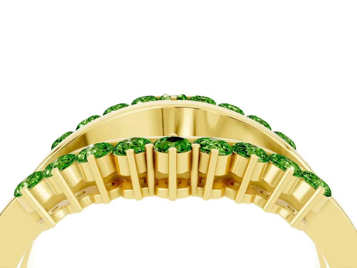 Round Peridot Chevron Contour Band with Prong Setting Yellow gold