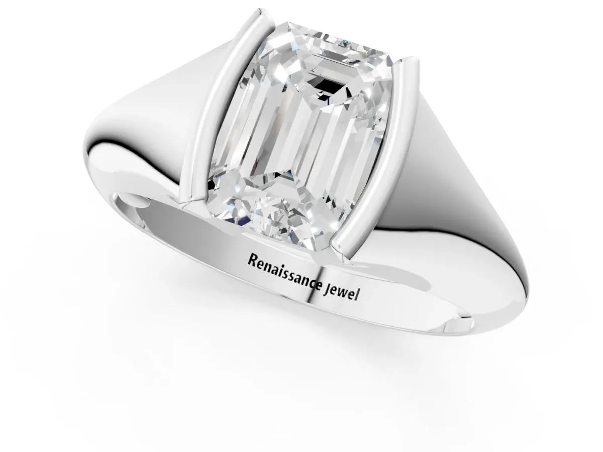 Emerald Cut Solitaire Tension Set Diamond Ring Platinum