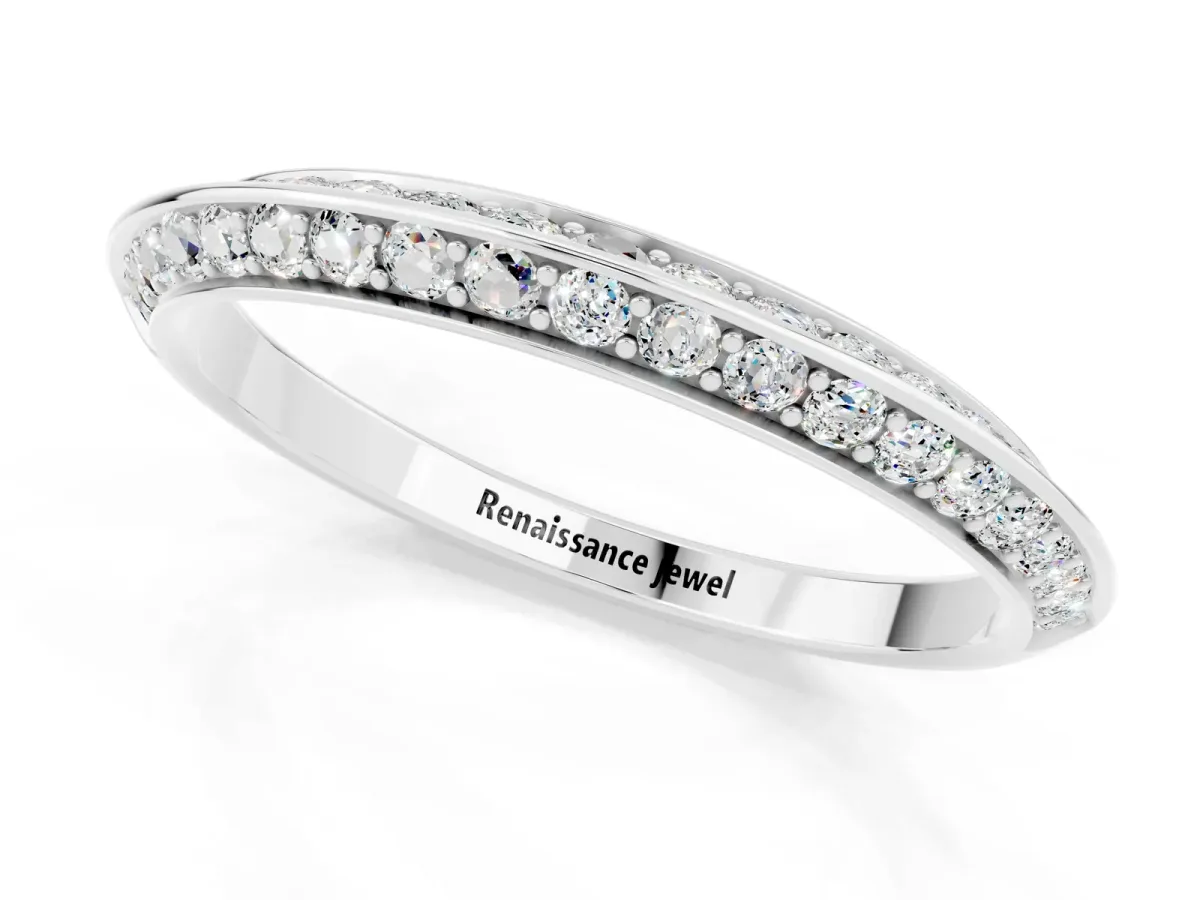 Double Row Pavé Round Moissanite Eternity Band with Channel Setting Platinum