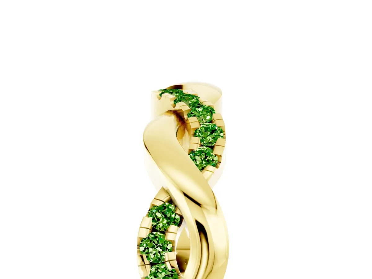 Pavé Round Peridot Twist Eternity Band with Shared Prong Setting Yellow gold