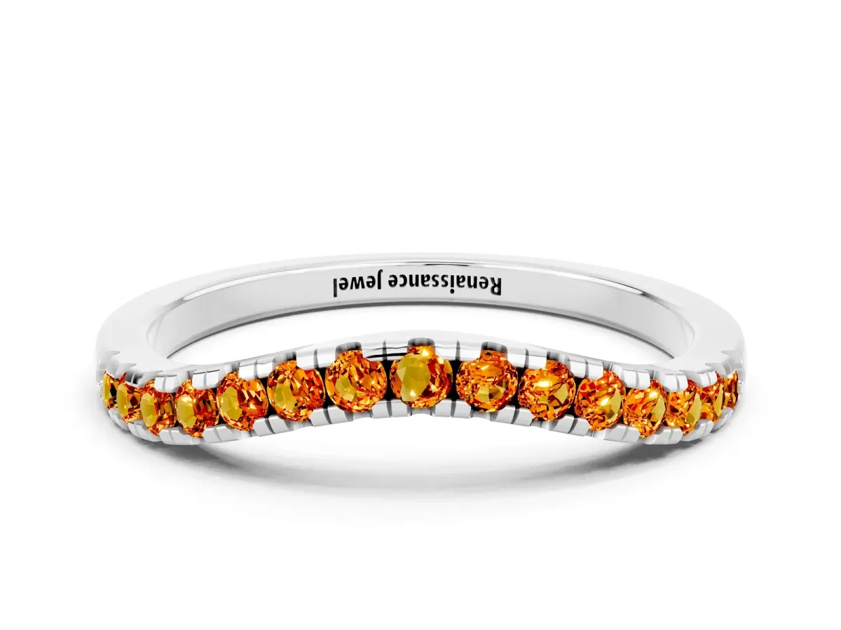Citrine Pavé Curved Wedding Band Silver