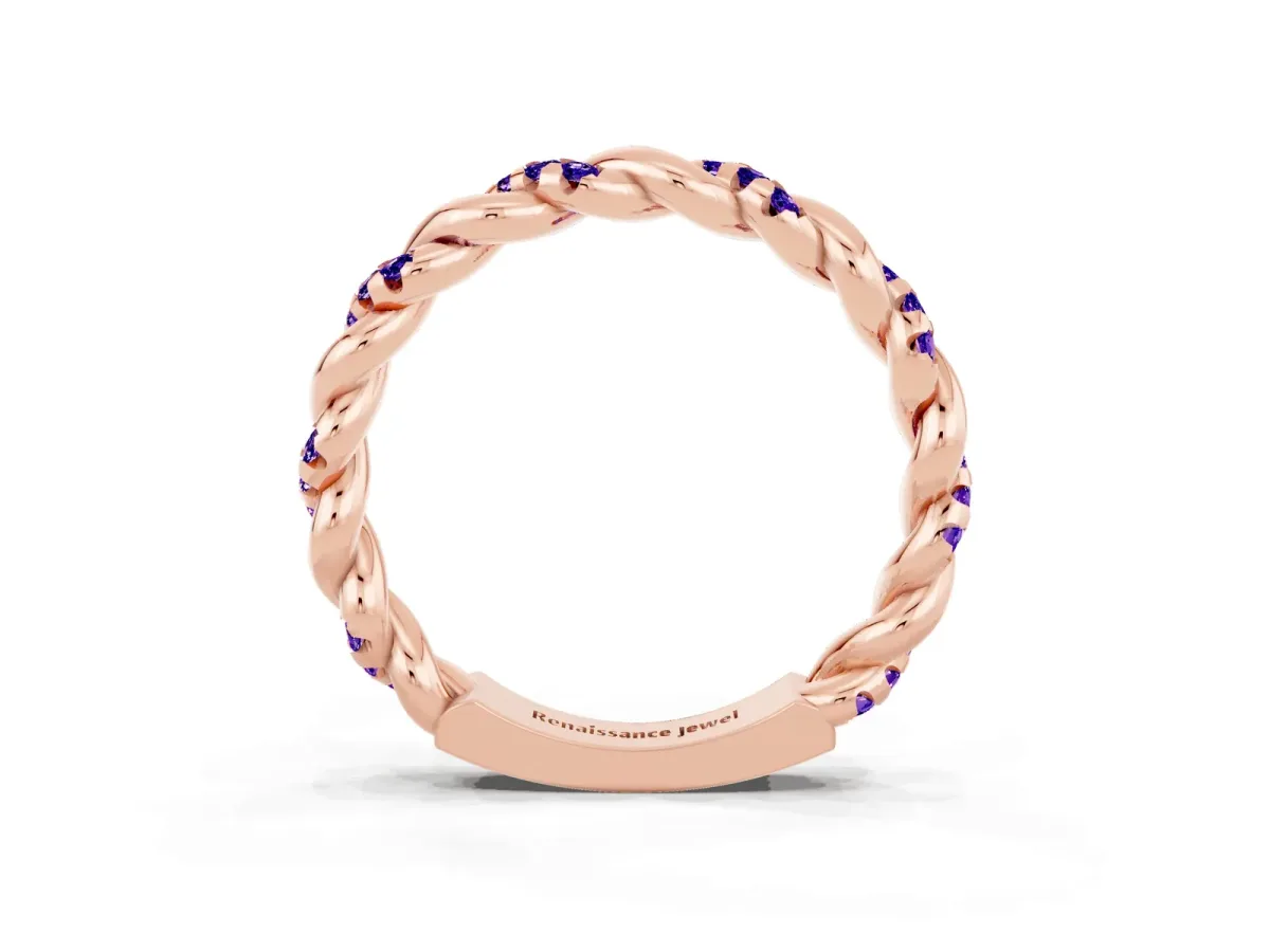 Twisted Pavé Round Tanzanite Eternity Band Rose gold