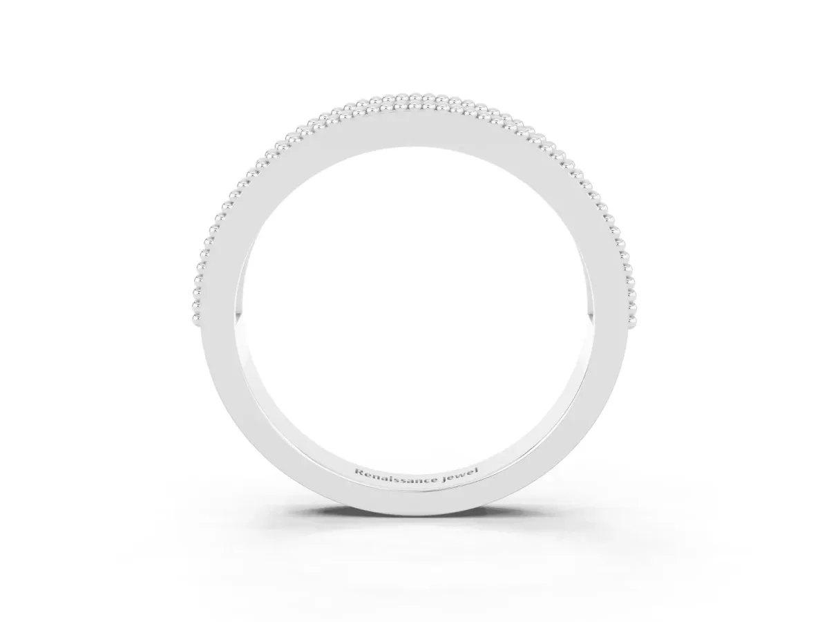 Round Emerald Twist Milgrain Band with Bezel Setting White gold