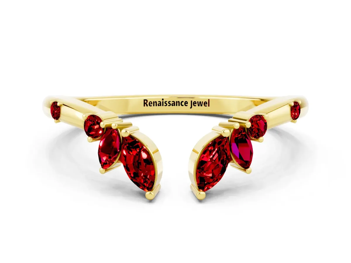 Open Marquise Cluster Ruby Band with Prong Setting Yellow gold