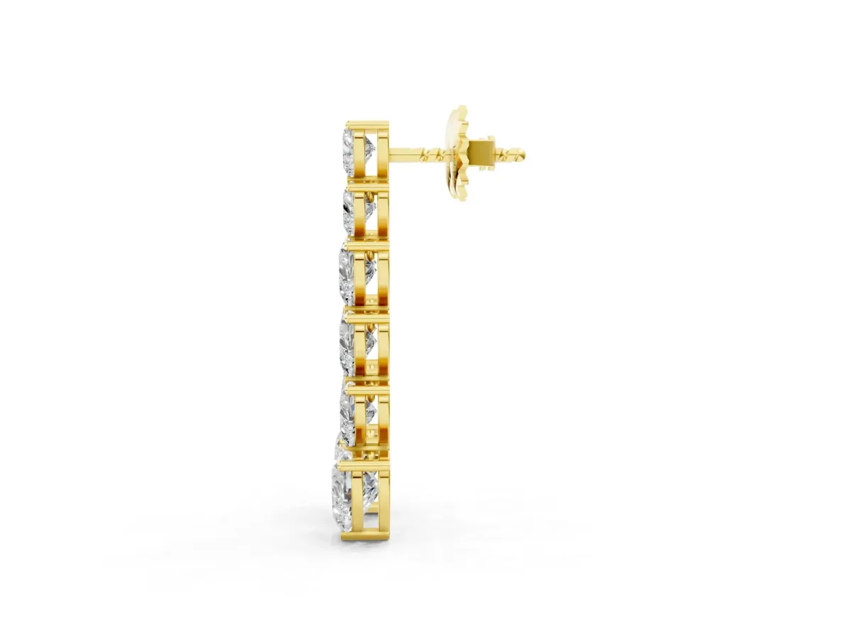 Graduated Heart Diamond Linear Drop Earrings Yellow gold