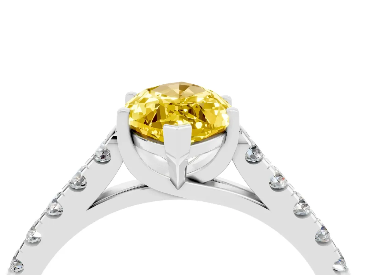 Marquise Cut Yellow Sapphire Pavé Band Solitaire Ring with Prong Setting Silver