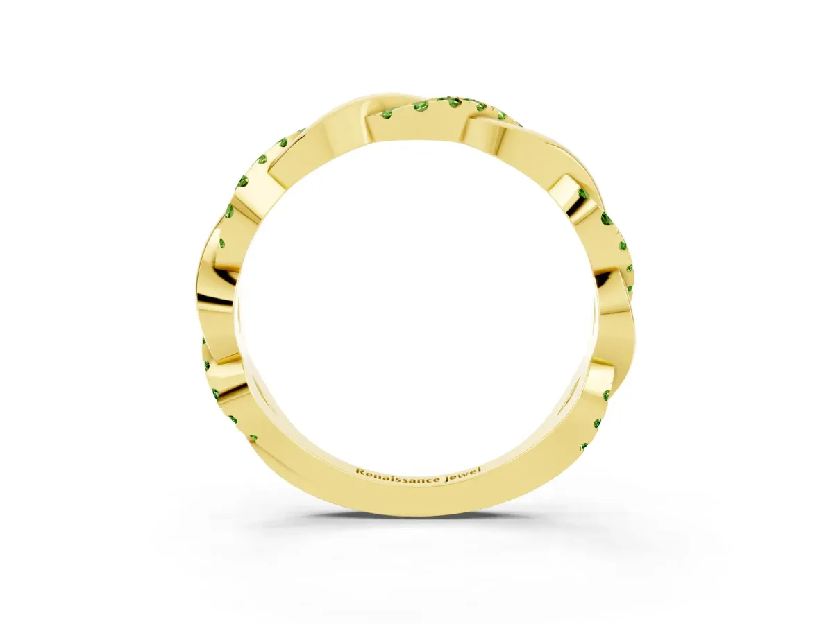 Round Peridot Twist Eternity Band with Pavé Setting Yellow gold