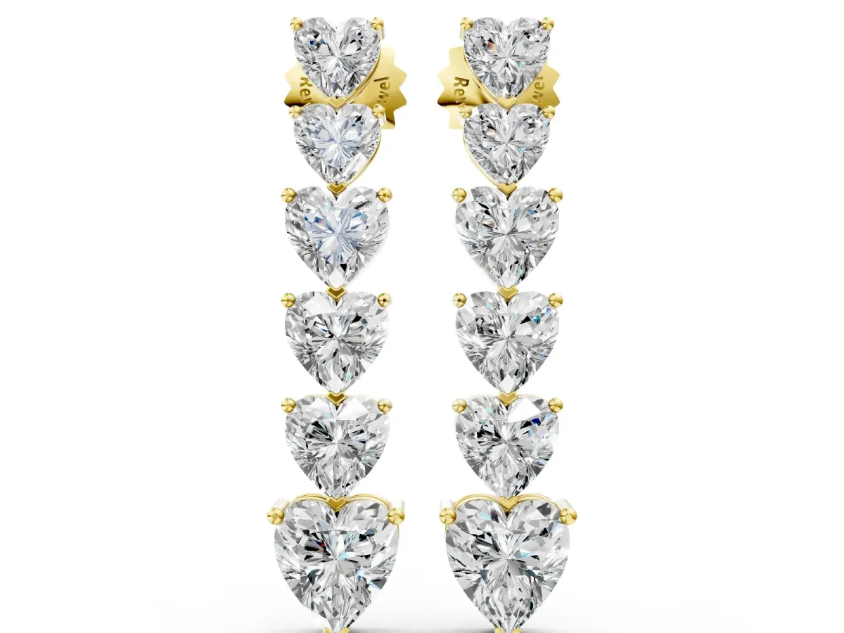 Graduated Heart Diamond Linear Drop Earrings Yellow gold