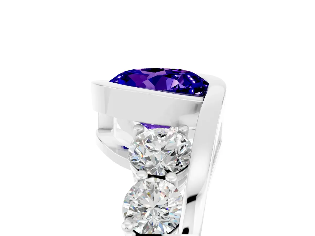 Bezel Set Round Cut Tanzanite Bypass Ring with Round Accents Silver
