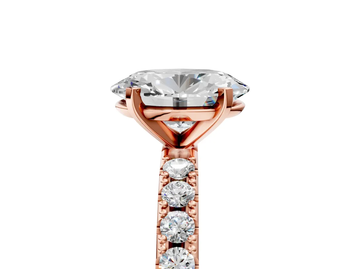Oval Cut Diamond Solitaire Pavé Band with Four-Prong Setting Rose gold