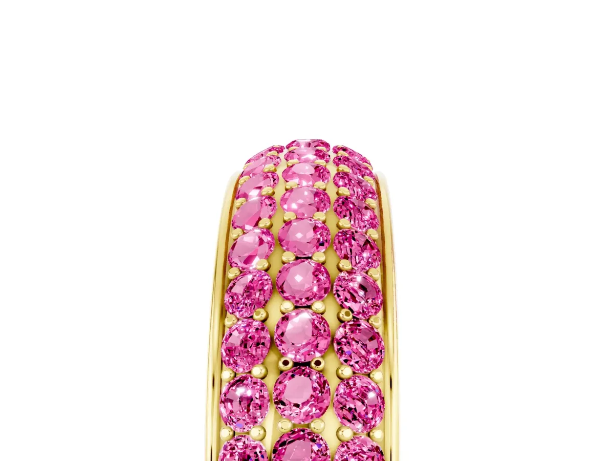Three-Row Round Pink Sapphire Eternity Band with Shared Prong Setting Yellow gold