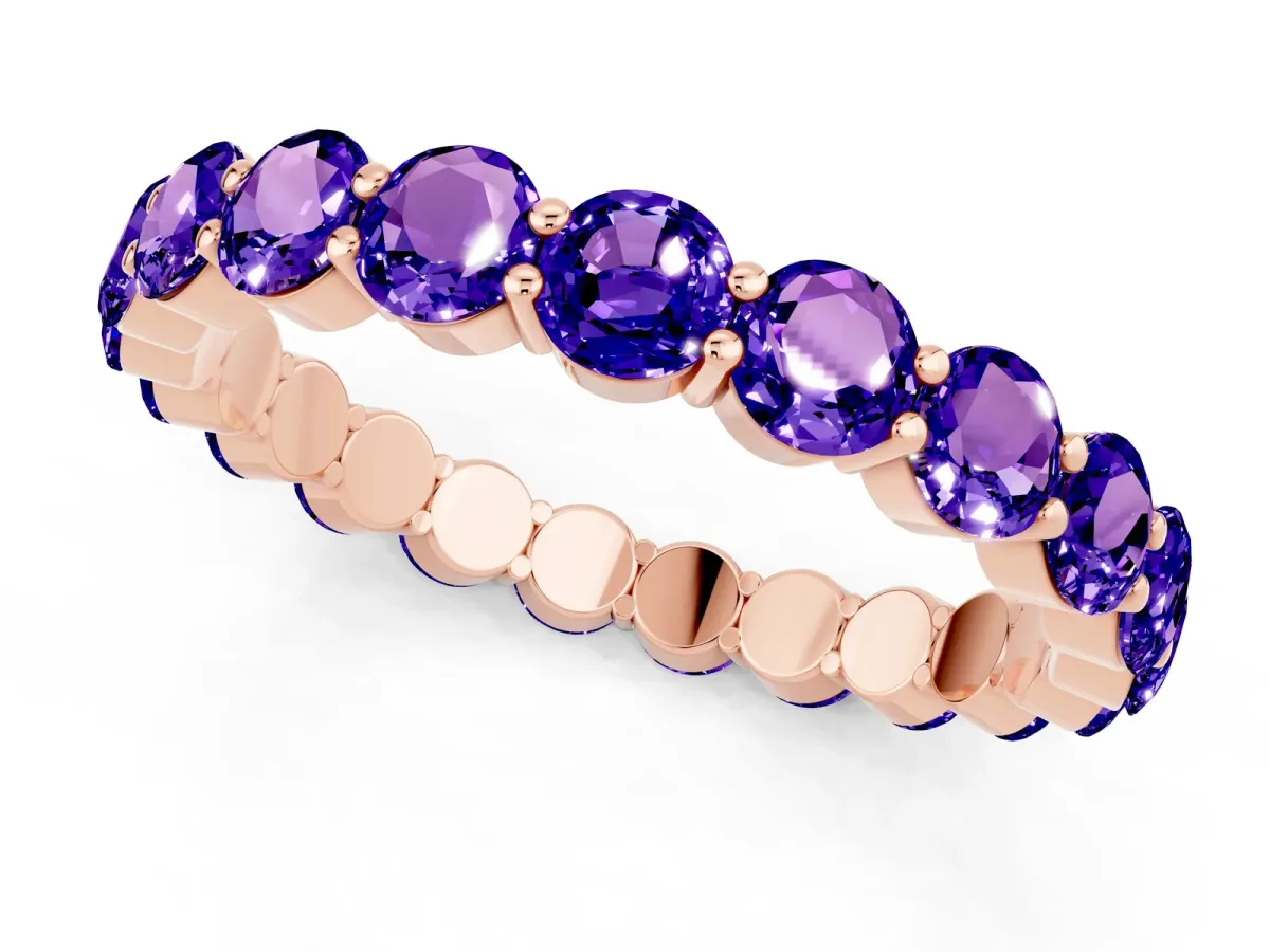 Round Tanzanite Eternity Band with U-Prong Setting Rose gold