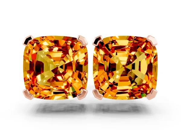 Cushion Cut Citrine Stud Earrings Rose gold