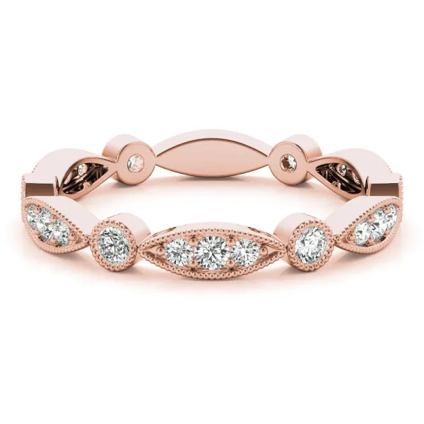 Milgrain Marquise and Round Diamond Eternity Band with Bezel Setting Rose gold