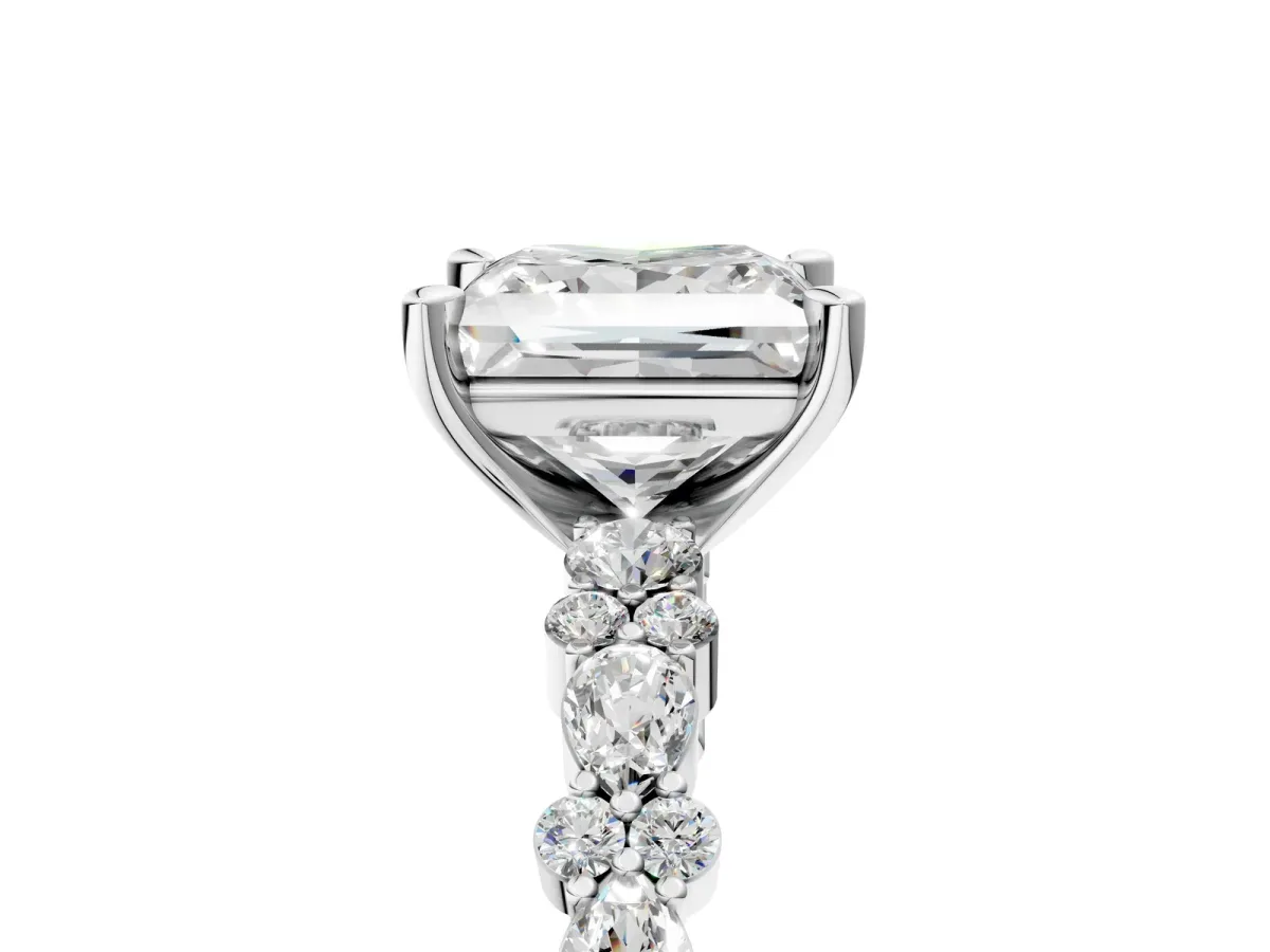 Princess Cut Diamond Side Stone Solitaire Ring with Round and Four-Prong Setting White gold