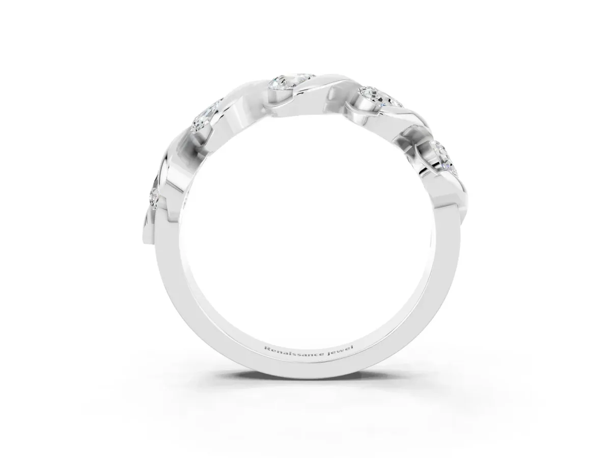 Round Moissanite Wave Band with Channel Setting and Shared Prongs Platinum