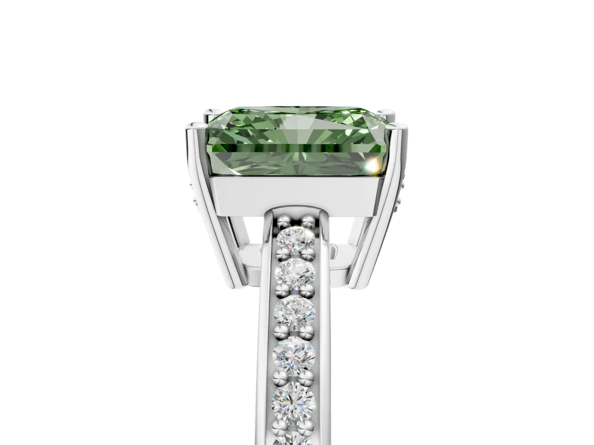 Fancy Green Radiant Cut Solitaire Pavé Band Prong Setting Ring Platinum