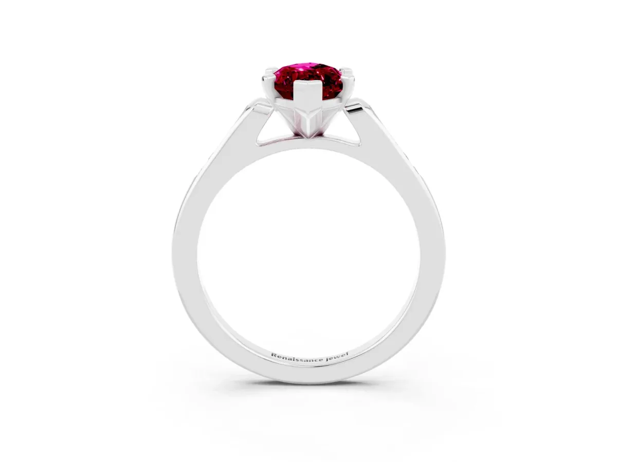 Marquise Cut Garnet Solitaire Ring with Channel Set Round Band and Prong Setting Silver