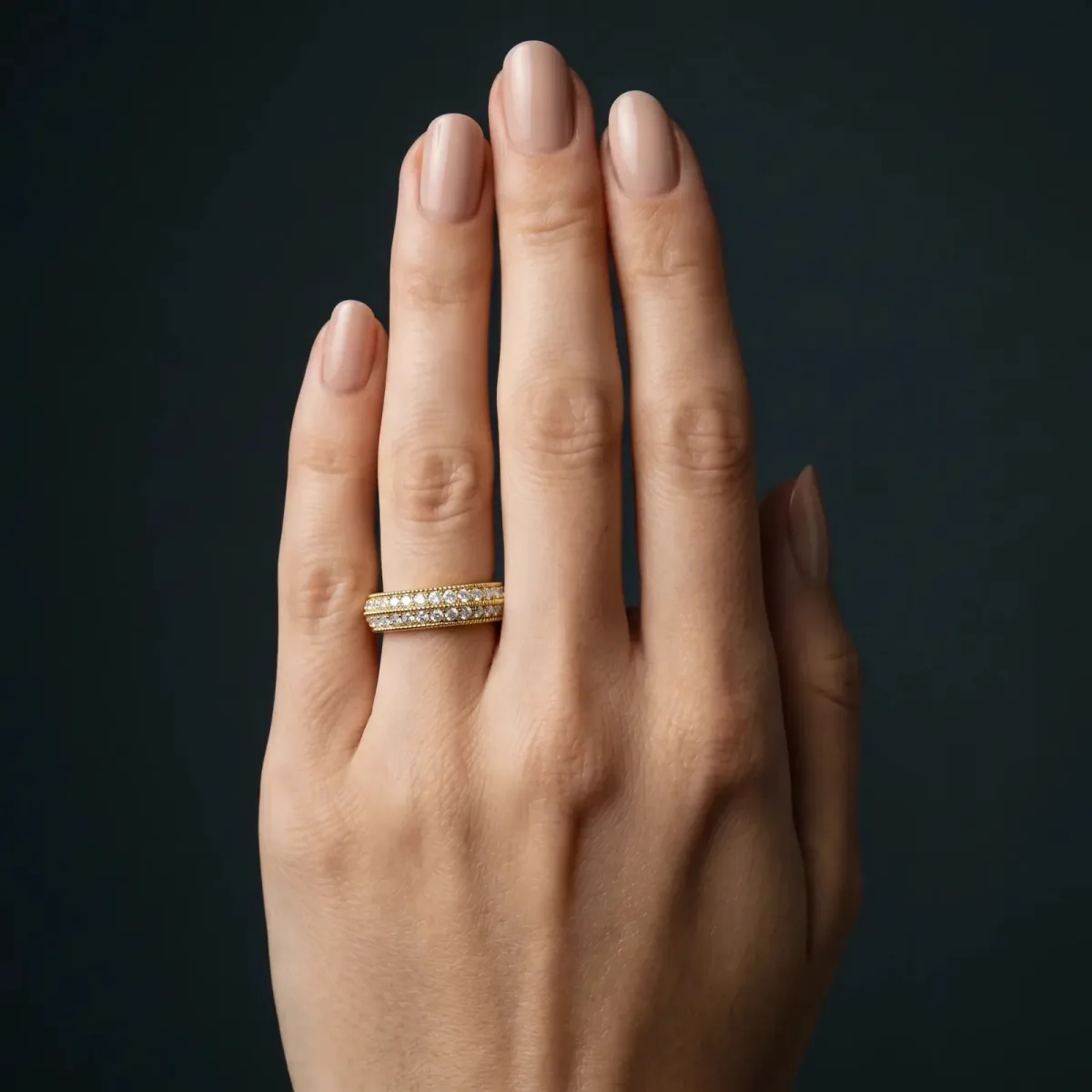 Pavé Round Diamond Milgrain Eternity Band Yellow gold