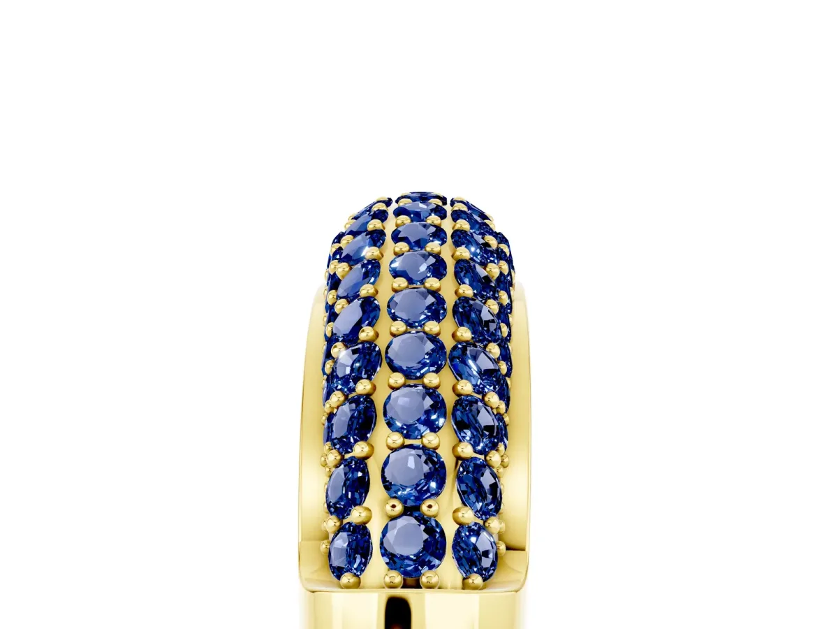 Three-Row Pavé Round Blue Sapphire Dome Band Yellow gold