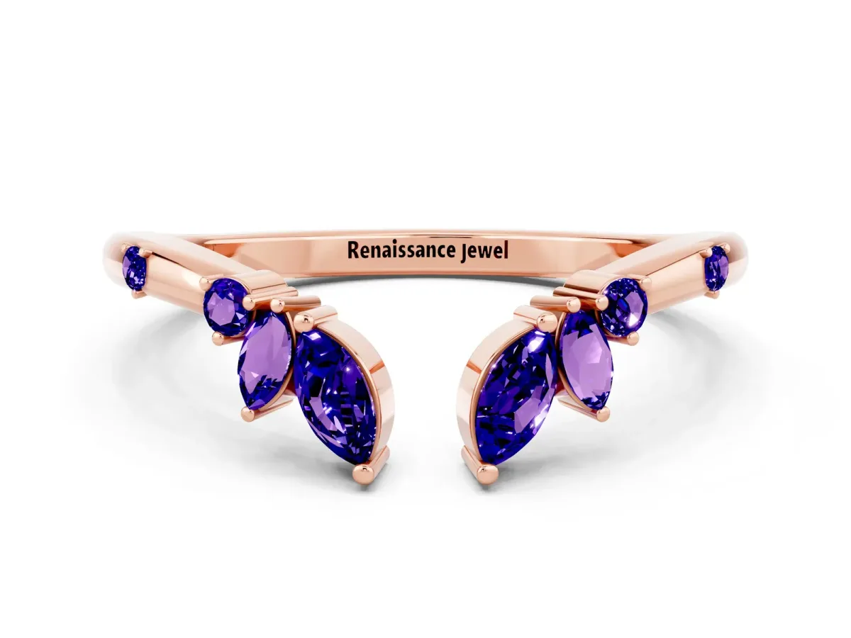 Open Marquise Cluster Tanzanite Band with Prong Setting Rose gold