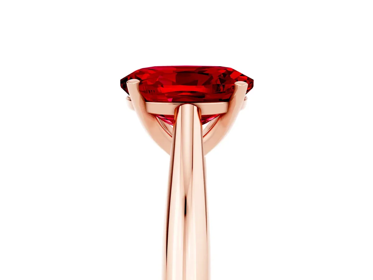 Oval Cut Ruby Solitaire Engagement Ring with Cathedral Setting and Four-Prong Mount Rose gold