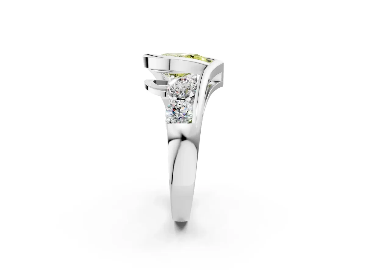 Fancy Yellow Bezel Set Pear Cut Diamond Bypass Ring with Round Accents Platinum