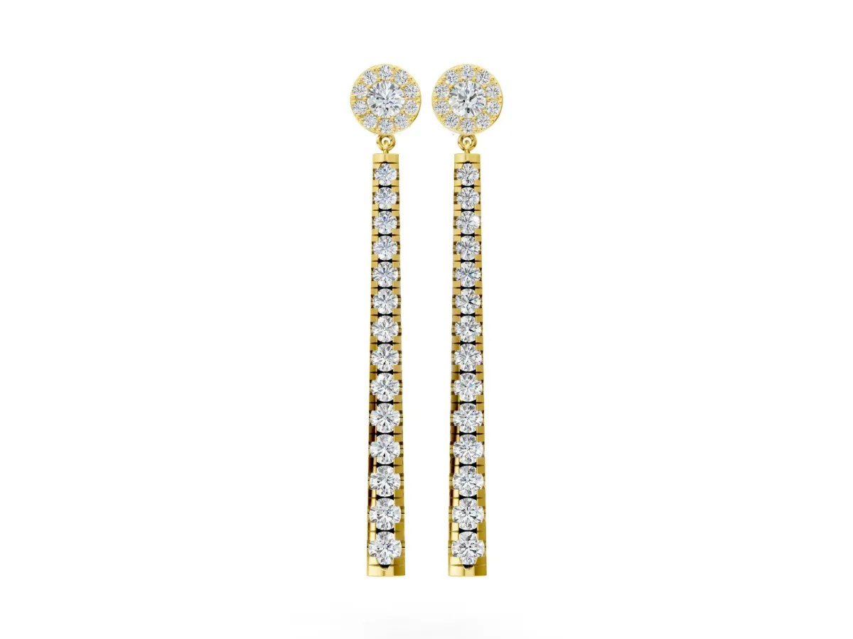 Round Cut Diamond Hinged Graduated Drop Earrings Yellow gold