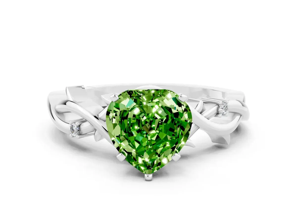 Heart Cut Peridot Solitaire Ring with Twisted Band and Prong Setting Silver