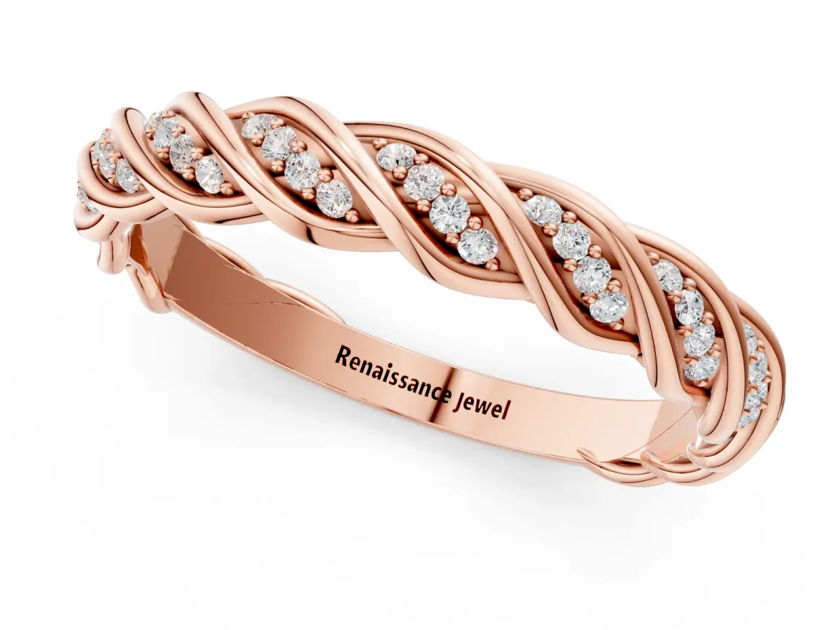 Twisted Pavé Round Diamond Eternity Band with Shared Prong Setting Rose gold