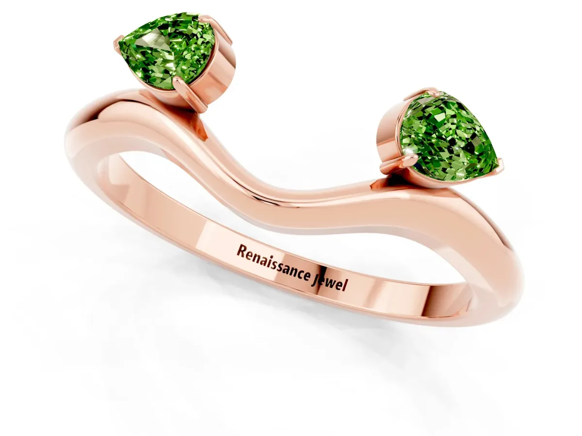 Pear Cut Peridot Two-Stone Open Band Ring with Prong Setting Rose gold