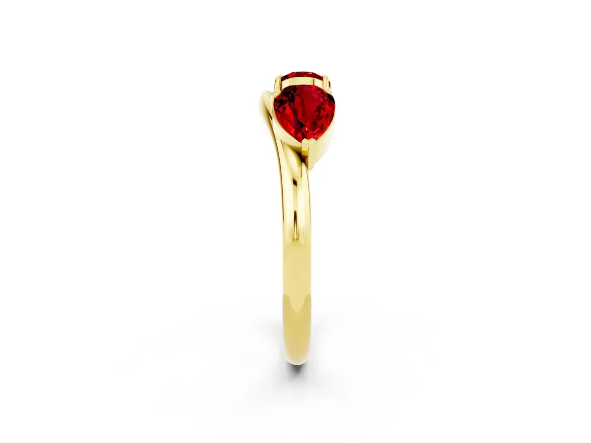 Two-Stone Pear Ruby Bypass Ring with Prong Setting Yellow gold