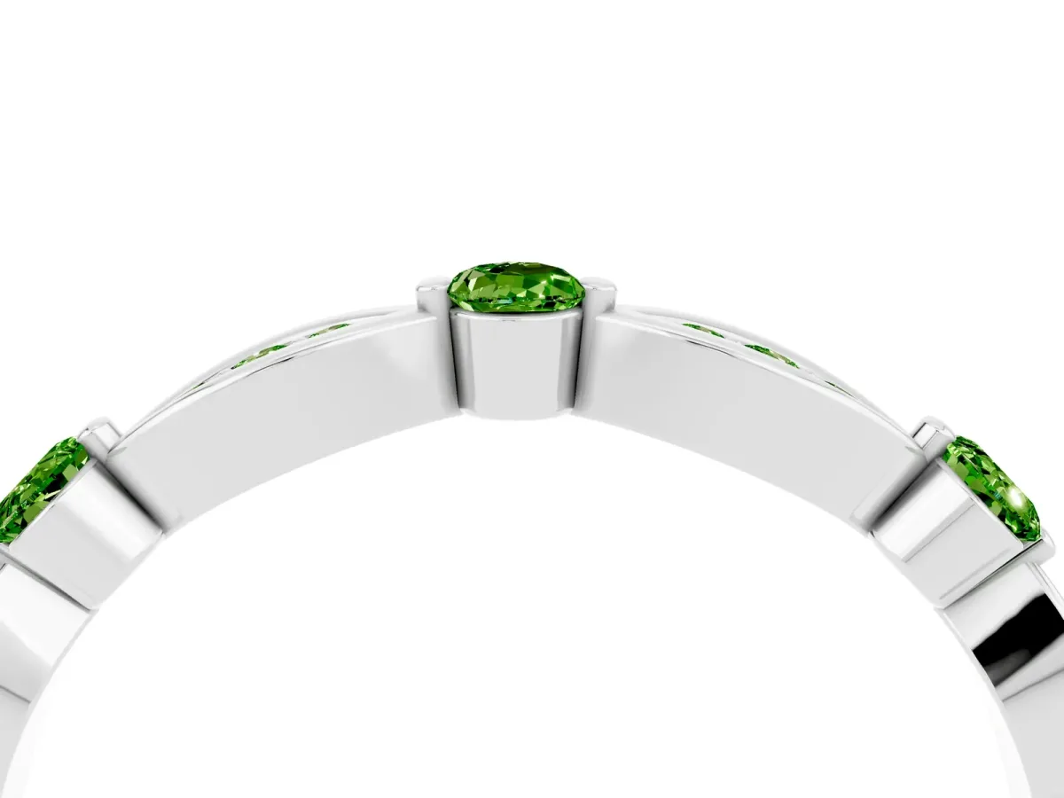 Marquise and Round Peridot Milgrain Band with Bezel Setting White gold