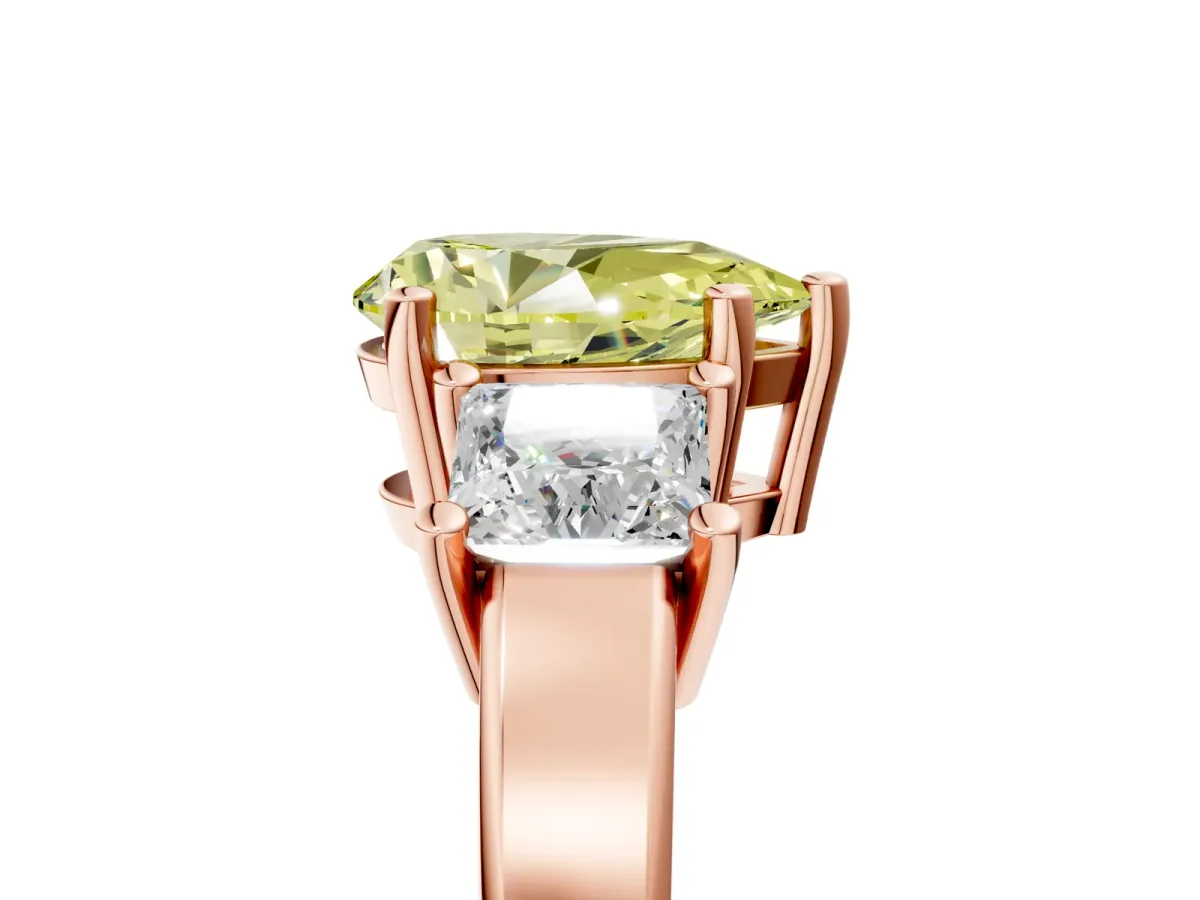 Fancy Yellow Three-Stone Pear Cut Cut Solitaire Ring with Prong Setting Rose gold
