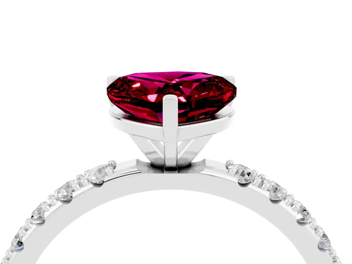 Heart Cut Garnet Solitaire Pavé Band with Four-Prong Setting Silver